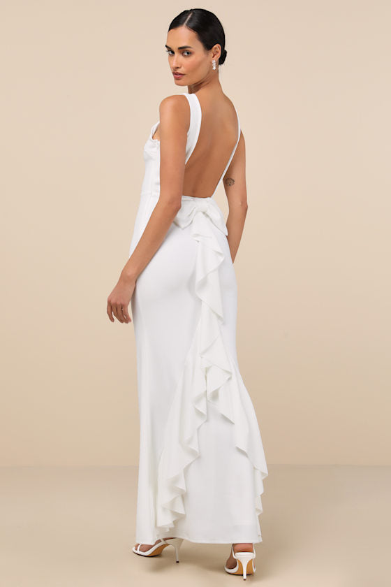 Exquisite Refinement Black Backless Bow Ruffled Maxi Dress