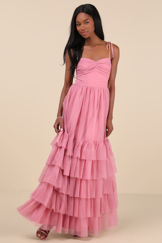 Endlessly Darling Light Blue Mesh Tiered Tie-Strap Maxi Dress