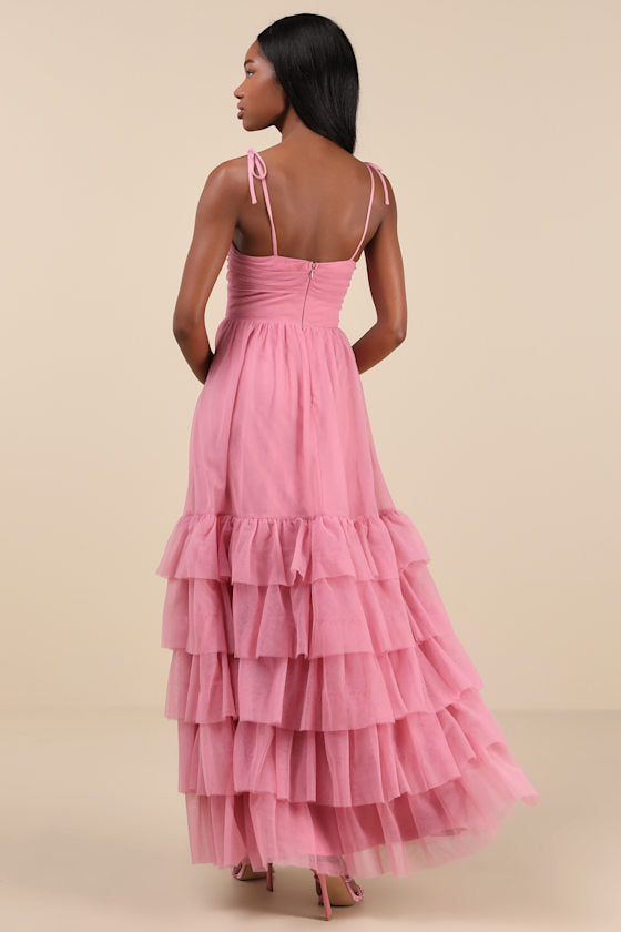 Endlessly Darling Light Blue Mesh Tiered Tie-Strap Maxi Dress