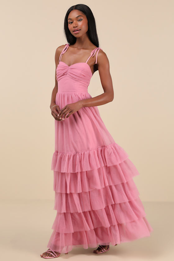 Endlessly Darling Light Blue Mesh Tiered Tie-Strap Maxi Dress