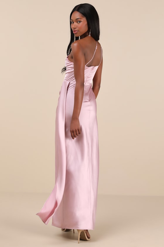 Signature Elegance Plum Purple Satin One-Shoulder Maxi Dress