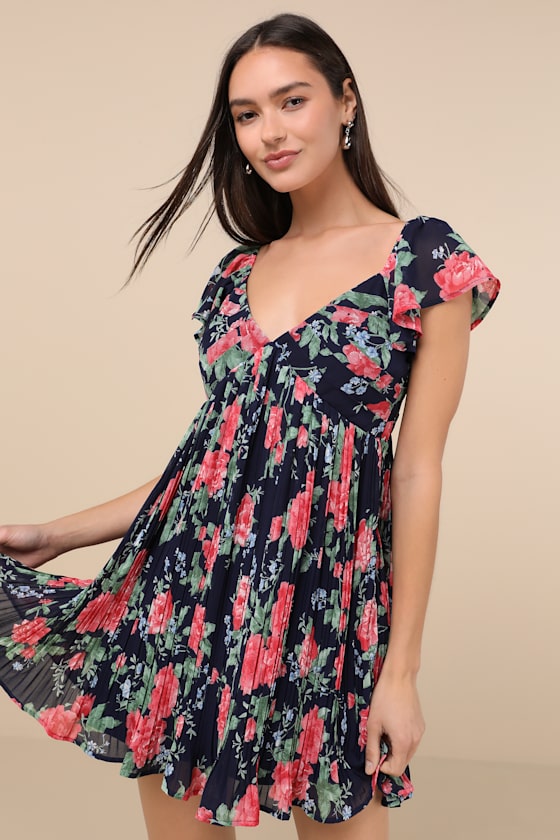 Amalfi Coast Light Blue Pleated Flutter Sleeve Mini Dress