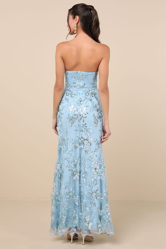 Confident Sensation Hot Pink Sequin Strapless Bustier Maxi Dress