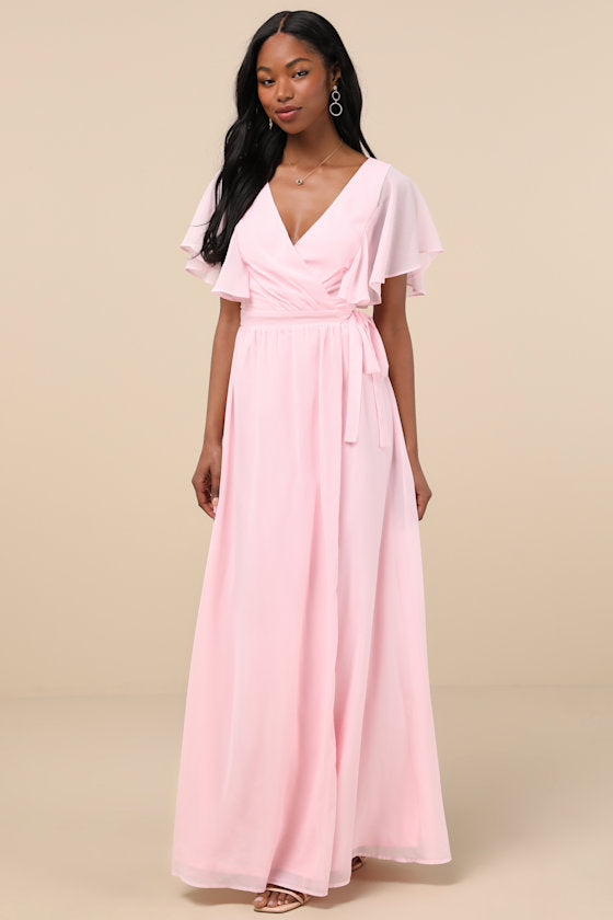 Convincing Grace Burgundy Flutter Sleeve Wrap Maxi Dress
