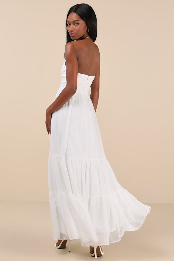 Special Moment Pink Floral Strapless Bustier Maxi Dress