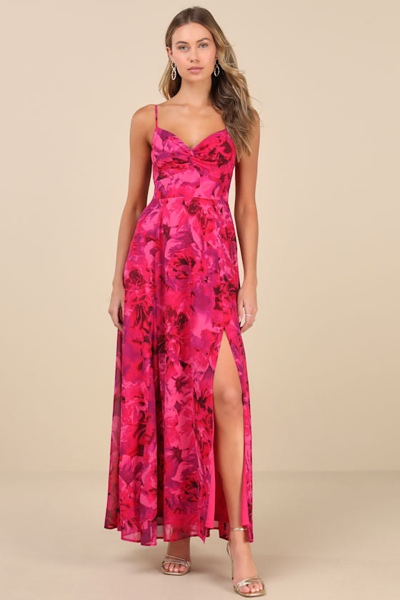 Beautiful Soul Blue Floral Print Twist-Front Maxi Dress