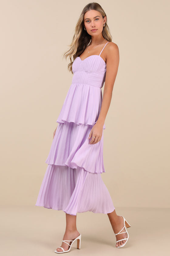 Cascading Crush Black Tiered Bustier Midi Dress