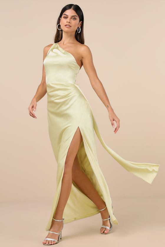 Signature Elegance Navy Satin One-Shoulder Maxi Dress