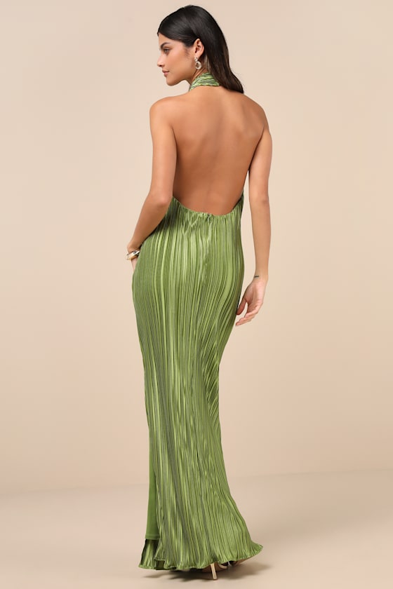 Gwenny Golden Yellow Satin Plisse Maxi Dress