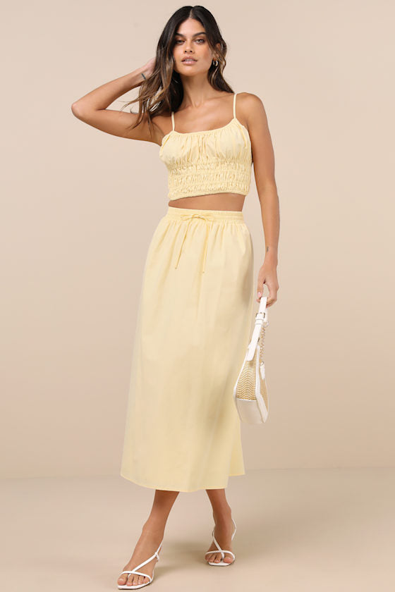 Delightful Yellow Two-Piece Midi Dress