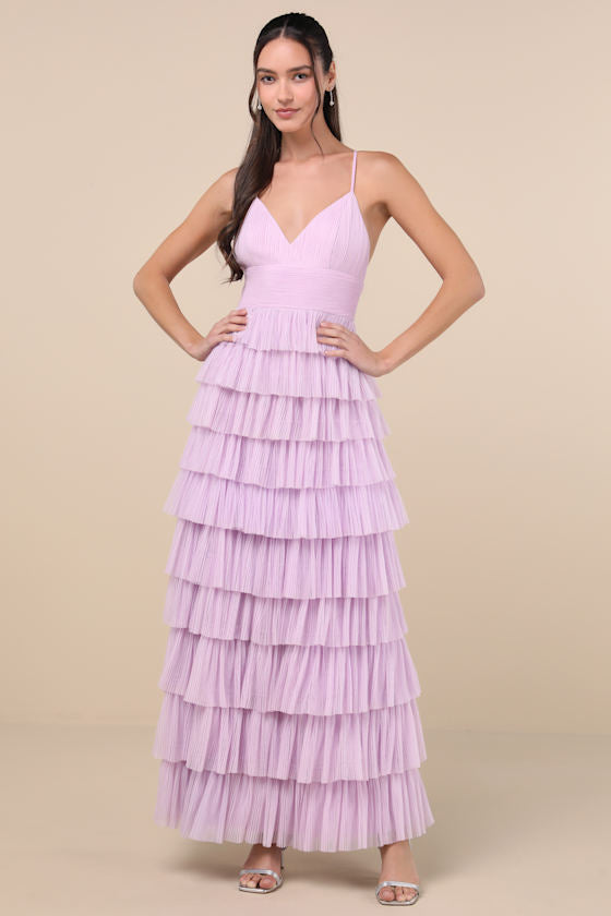 Radiant Event Black Mesh Tiered Pleated Backless Maxi Dress