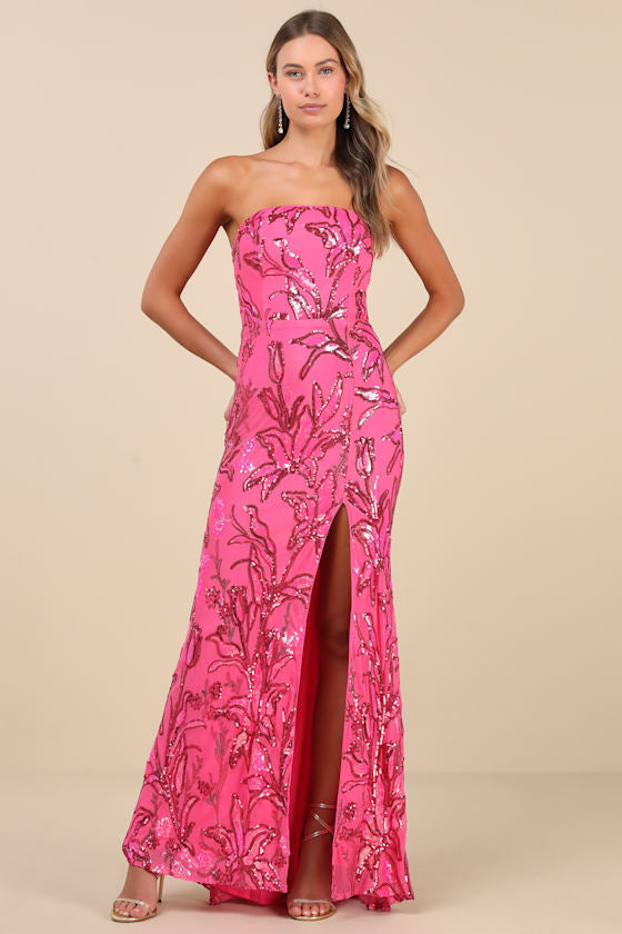 Shimmering Icon Lavender Sequin Lace-Up Strapless Maxi Dress