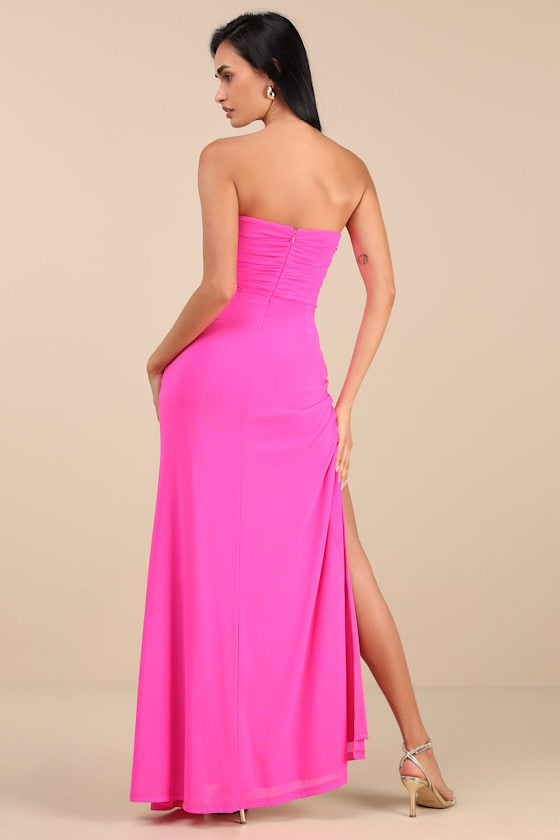 Epitome of Allure Black Mesh Strapless Ruched Maxi Dress