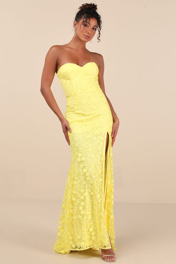 Romantic Beauty Black Floral Embroidered Strapless Maxi Dress