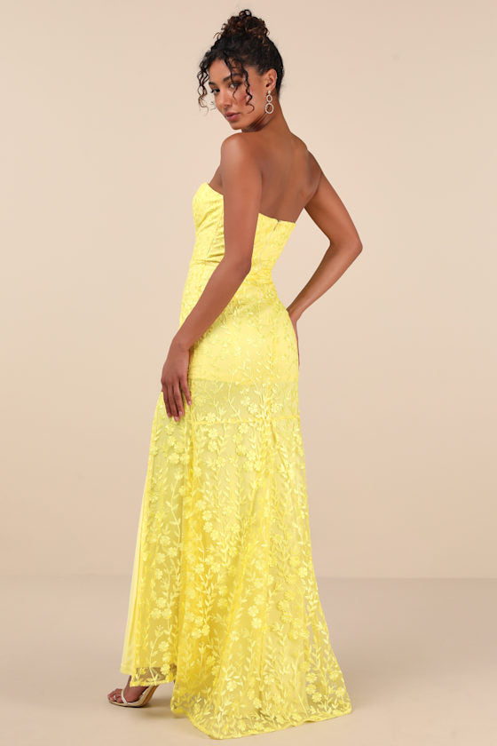 Romantic Beauty Green Floral Embroidered Strapless Maxi Dress