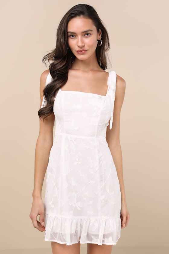 No One Prettier Magenta Floral Embroidered Tie-Strap Mini Dress