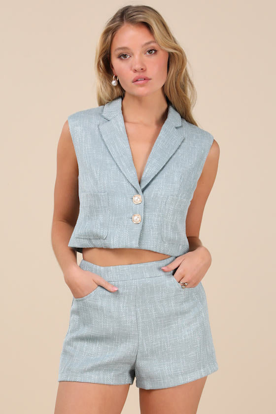 Perfect Company Ivory Tweed High-Waisted Shorts