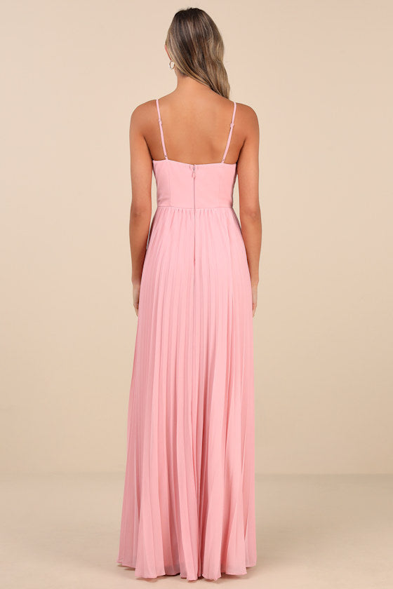 Admirable Elegance Navy Pleated Bustier Maxi Dress