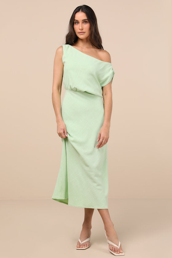 Casual Enchantment Red Linen Off-the-Shoulder Midi Dress