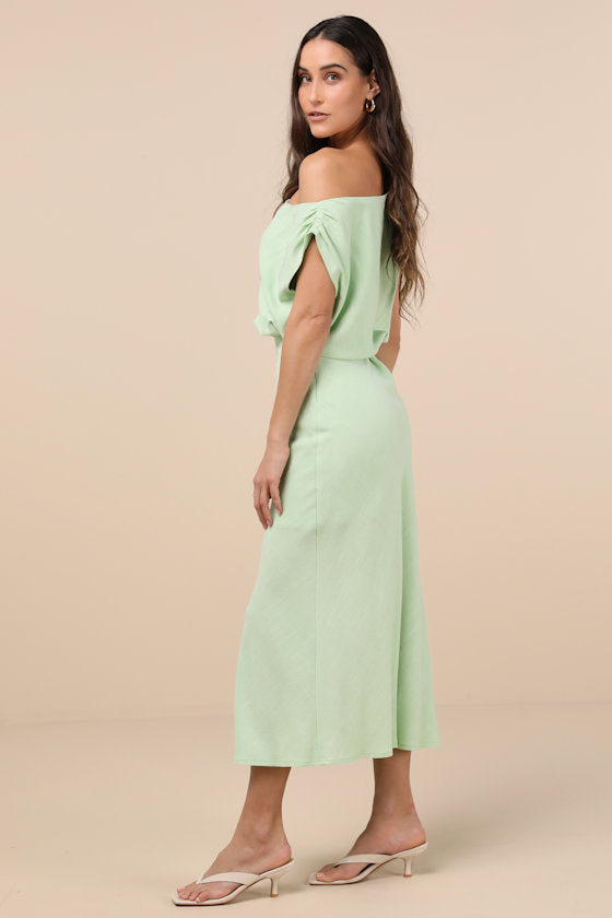Casual Enchantment Orange Linen Off-the-Shoulder Midi Dress