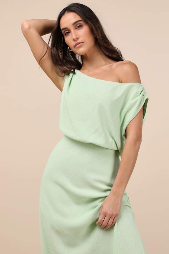 Casual Enchantment Red Linen Off-the-Shoulder Midi Dress