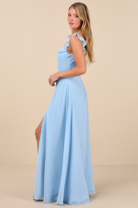 Dreamy Admiration Black Ruffled Maxi Dress