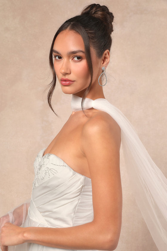 Cascading Romance White Tulle Veil Scarf