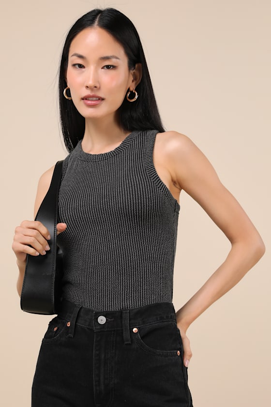 Essential Update Slate Blue Ribbed Tank Top