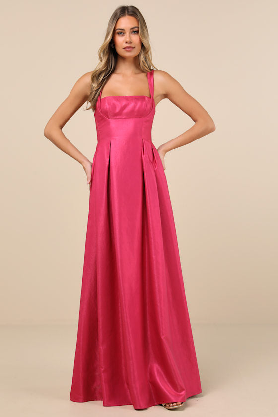 Immaculate Aura Shiny Dark Teal Taffeta Maxi Dress With Pockets