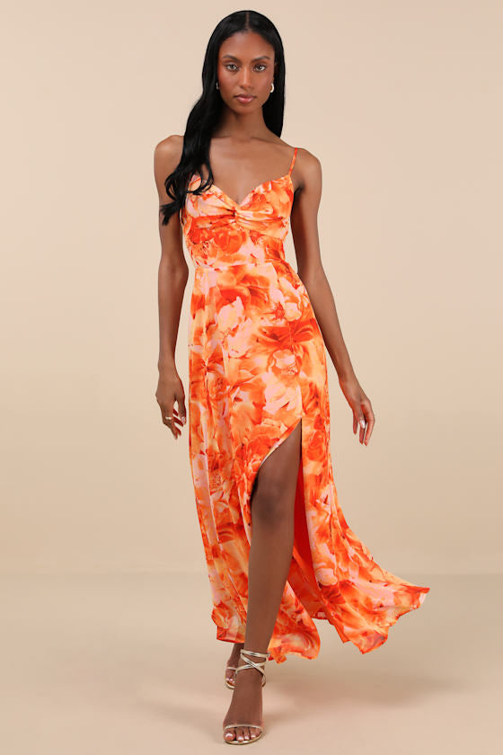 Beautiful Soul Fuchsia Floral Print Twist-Front Maxi Dress