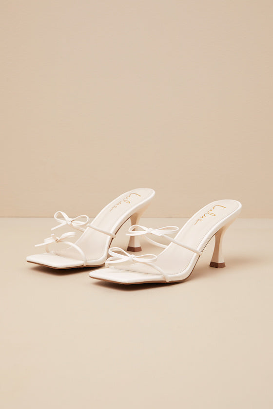 Serinda Bone Strappy Bow High Heel Slide Sandals