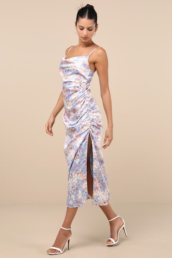 Truest Romance White Floral Print Sleeveless Ruched Midi Dress