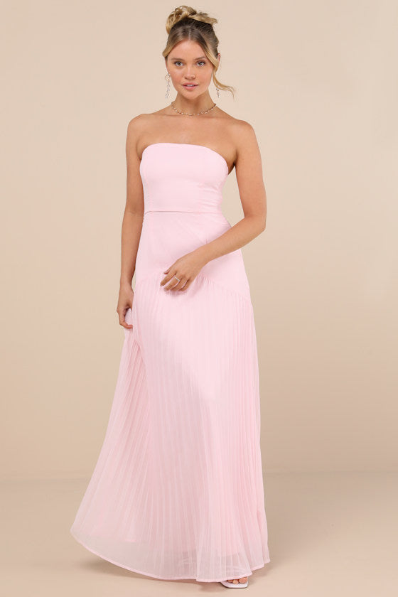 Celebratory Aesthetic Black Pleated Strapless Maxi Dress