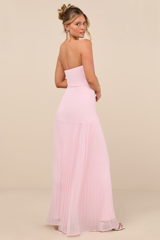 Celebratory Aesthetic Black Pleated Strapless Maxi Dress