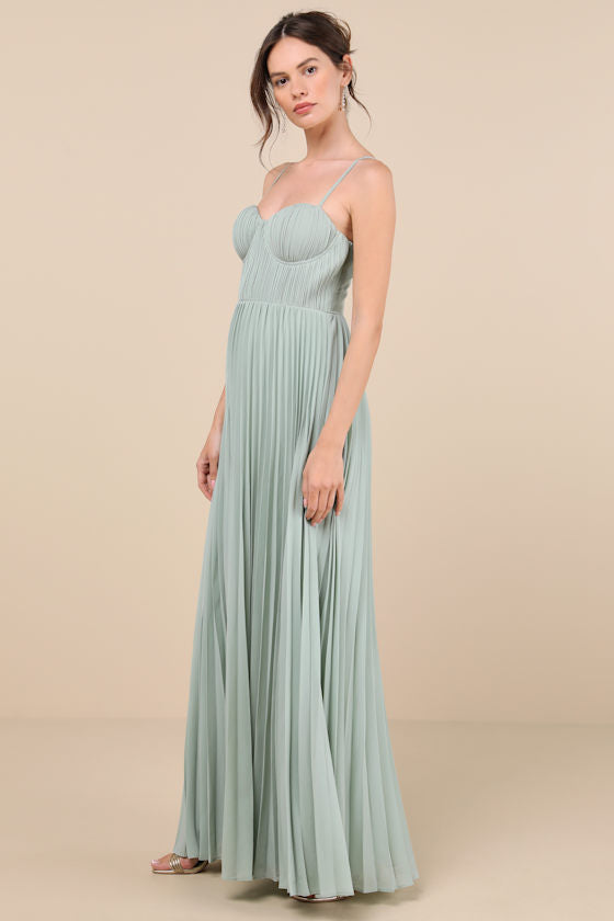 Admirable Elegance Plum Pleated Bustier Maxi Dress