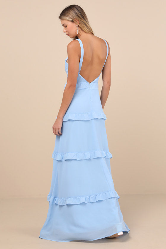 Sincerely Poised Black Backless Bustier Tiered Maxi Dress