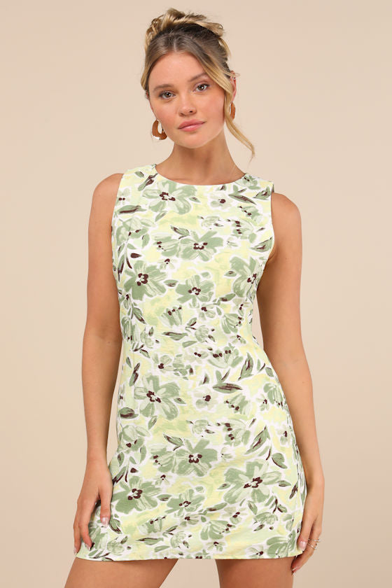 Alyvia Orange and White Floral Sleeveless Mini Dress