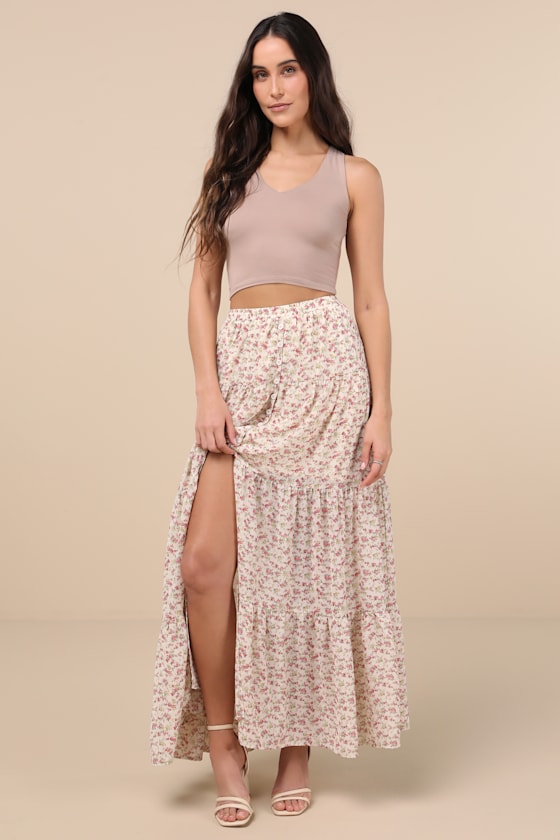 Subtle Sweetness Black Floral Print Tiered Maxi Skirt