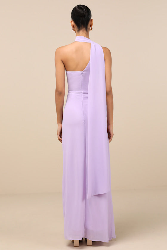 Adeline Emerald One-Shoulder Scarf Maxi Dress