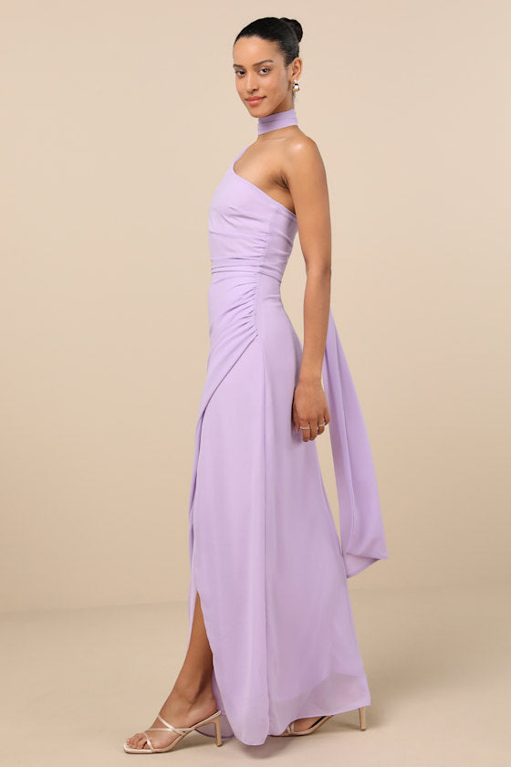 Adeline Emerald One-Shoulder Scarf Maxi Dress