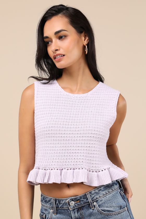 Flouncin' Around Dusty Olive Cropped Ruffled Sweater Tank