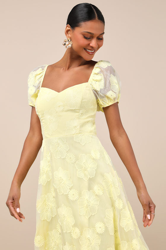 Sweetest Behavior White Embroidered Puff Sleeve Midi Dress