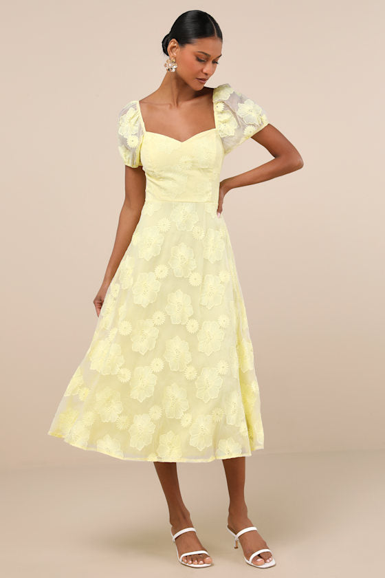 Sweetest Behavior White Embroidered Puff Sleeve Midi Dress
