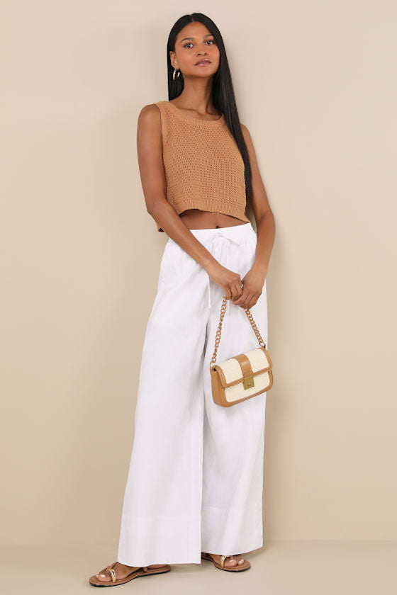 Brisa Beige Cuffed Wide-Leg Pants