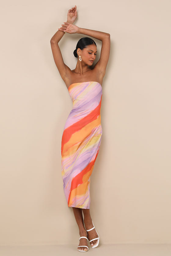 Jaylah Mint Multi Mesh Strapless Midi Dress