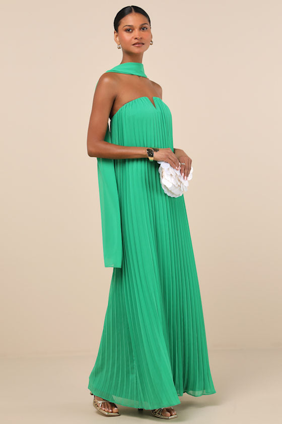 Lael White Floral Pleated Strapless Dress and Scarf Set