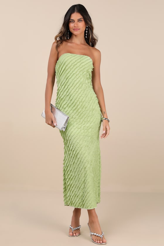 Faelyn Yellow Strapless Ruffled Midi Dress