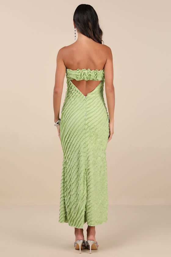 Faelyn Yellow Strapless Ruffled Midi Dress