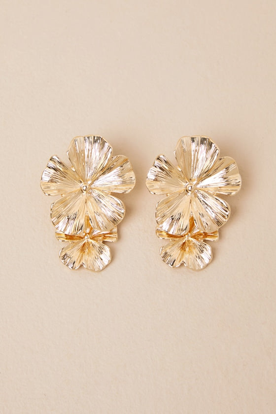 Aster Gold Flower Statement Earrings