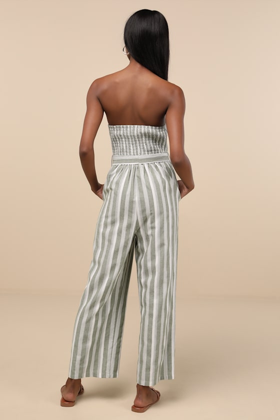 Sunny Day Classic Blue and White Striped Strapless Jumpsuit